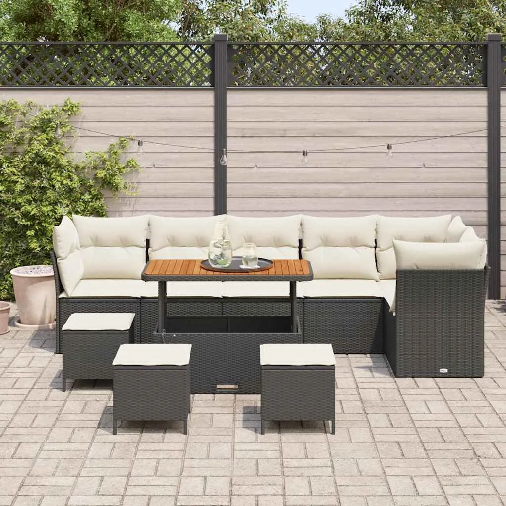 vidaXL Σετ Καναπέ Κήπου 10 pcs Μαύρο και κρεμ 110 x 55 x 71 εκ