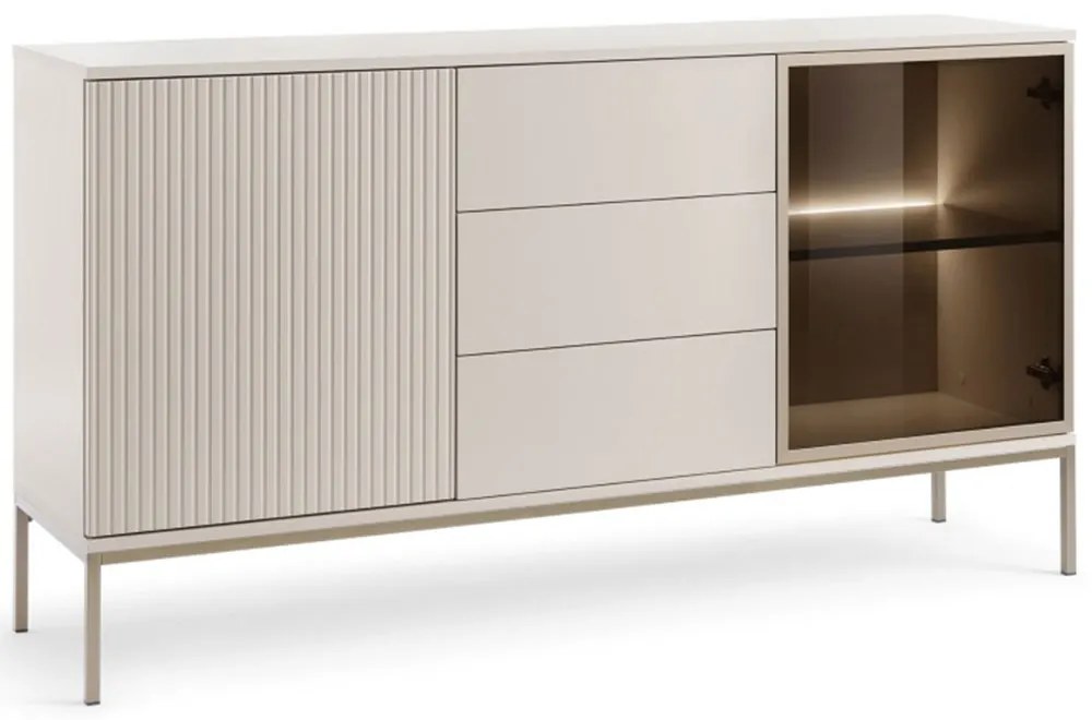 Μπουφές Με Βιτρίνα Και Συρτάρια Sento 21_2d3s_Kz 154x83x39cm White Kazmir Μελαμίνη,Γυαλί