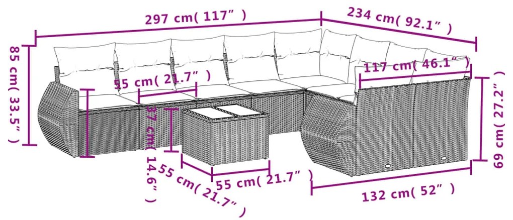 vidaXL Σαλόνι Κήπου Σετ 10 Τεμαχίων Μαύρο Συνθετικό Ρατάν με Μαξιλάρια