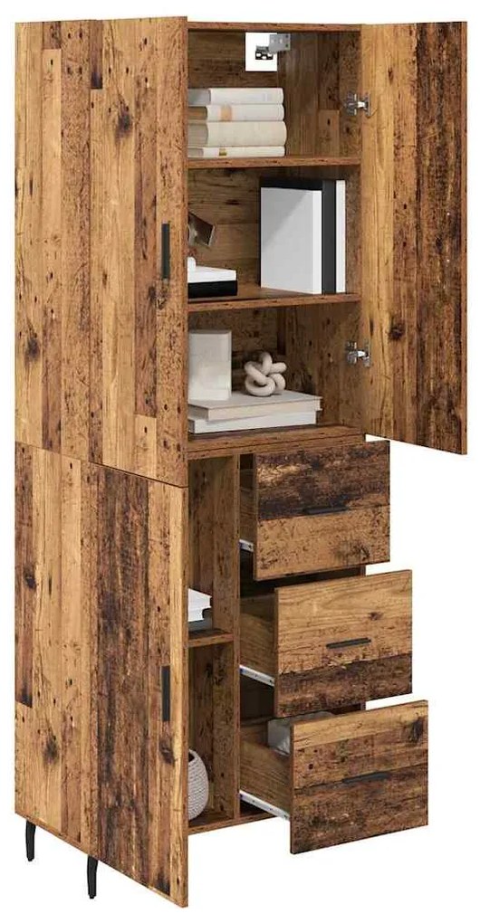 vidaXL Highboard με συρτάρι 2 pcs Παλιό Ξύλο Σύνθετο Ξύλο και Γυαλί