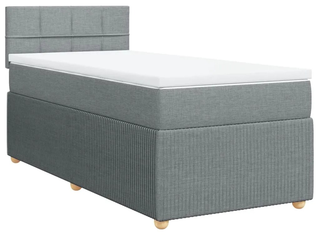 vidaXL Κρεβάτι Boxspring με Στρώμα Ανοιχτό Γκρι 90x200 εκ. Υφασμάτινο