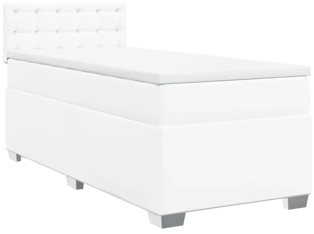 vidaXL Κρεβάτι Boxspring με Στρώμα Λευκό 90x190εκ. από Συνθετικό Δέρμα