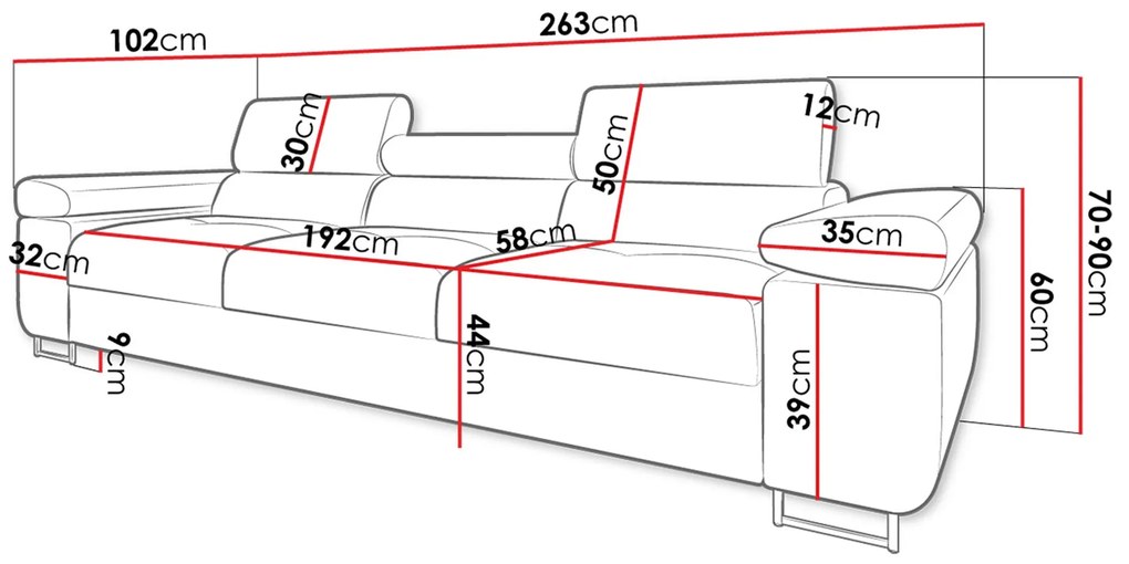 Καναπές Comfivo S104, 263x102x70cm, 80 kg, Οικολογικό δέρμα + Ταπισερί, Πόδια: Μέταλλο | Epipla1.gr