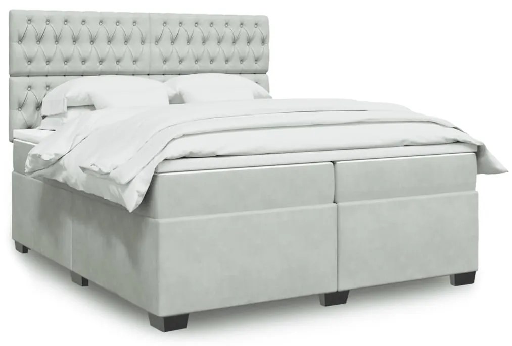 vidaXL Κρεβάτι Boxspring με Στρώμα Ανοιχτό Γκρι 200x200 εκ. Βελούδινο