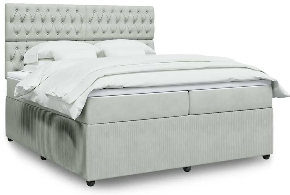 vidaXL Κρεβάτι Boxspring με Στρώμα Ανοιχτό Γκρι 200x200 εκ. Βελούδινο