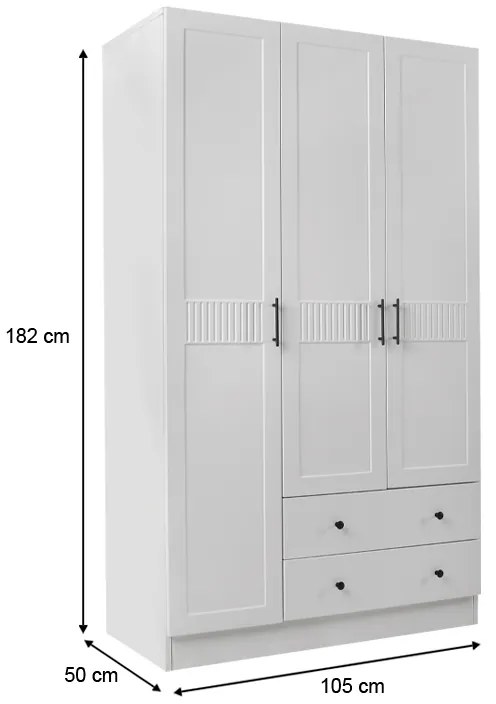 Ντουλάπα ρούχων Jenna Megapap τρίφυλλη χρώμα λευκό 105x50x182εκ.