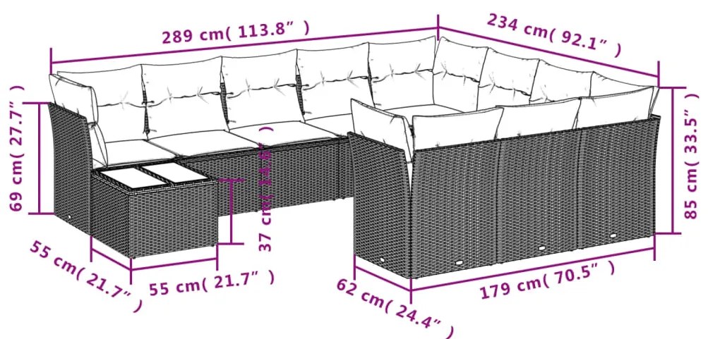 vidaXL Σαλόνι Κήπου 11 Τεμαχίων Καφέ από Συνθετικό Ρατάν με Μαξιλάρια