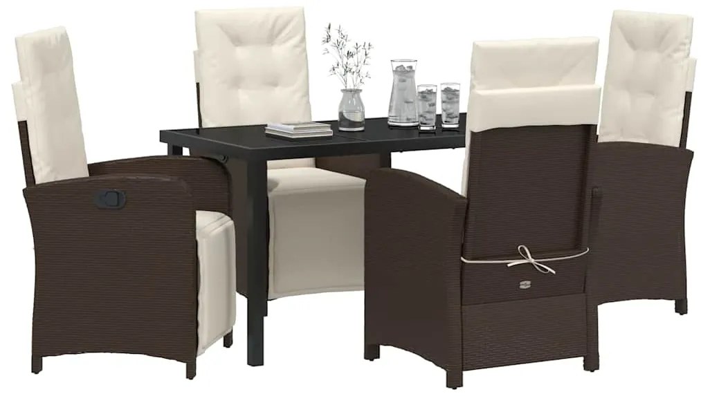 vidaXL Σέτ φαγητού για κήπο με μαξιλάρι 5 pcs Καφέ συνθετικό ρατάν