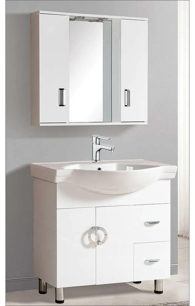 Έπιπλο Μπάνιου Πάγκος Με Νιπτήρα & Καθρέπτη Long-Life Set-0112 (Σετ 3Τμχ) 80cm White Gloria PVC