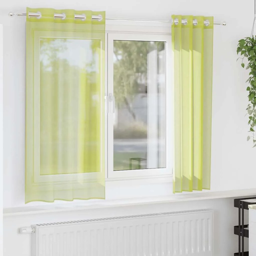 vidaXL Κουρτίνες Voile με ροδέλες 2 τεμάχια Apple Green 140x140 cm