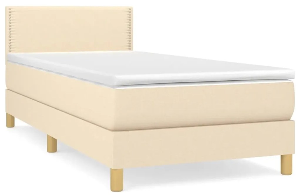 Κρεβάτι Boxspring με Στρώμα Κρεμ 90x190 εκ.Υφασμάτινο - Κρεμ