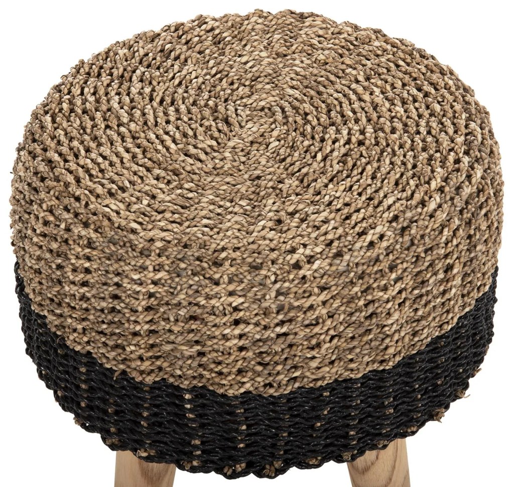 Σκαμπό BEAM απο Ξύλο TEAK και Seagrass σε Φυσικό και Μαύρο Φ43x45Yεκ. 43x43x45 εκ.