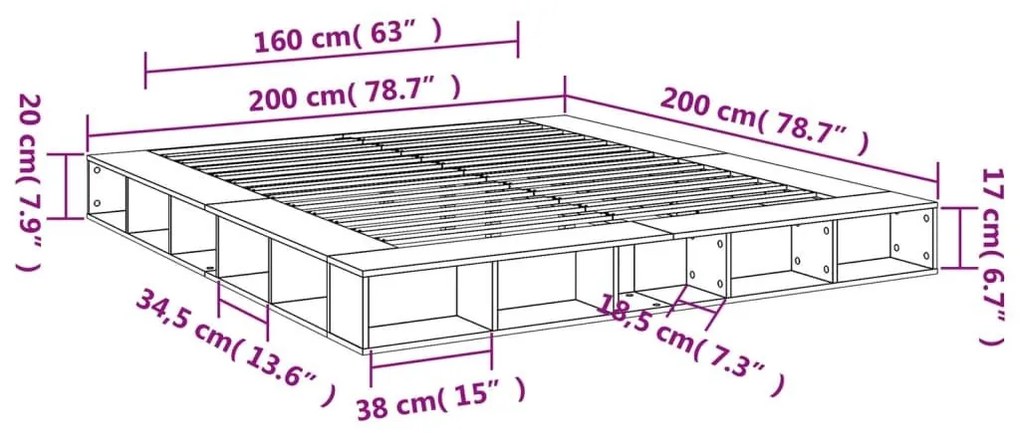 Πλαίσιο Κρεβατιού Λευκό 200 x 200 εκ. από Επεξεργασμένο Ξύλο - Λευκό