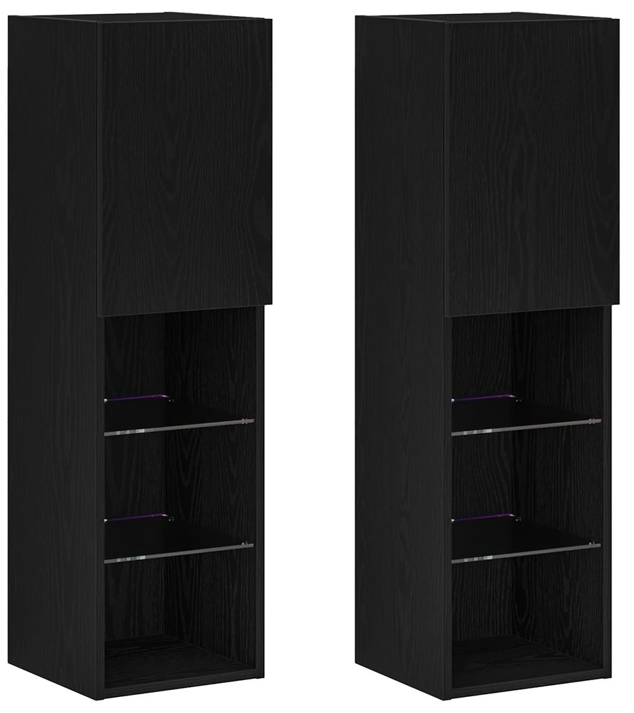 vidaXL LED Τηλεοπτική Ντουλάπα 2 τμχ Μαύρη Δρύς 30,5x30x102 εκ. Επεξεργασμένο ξύλο
