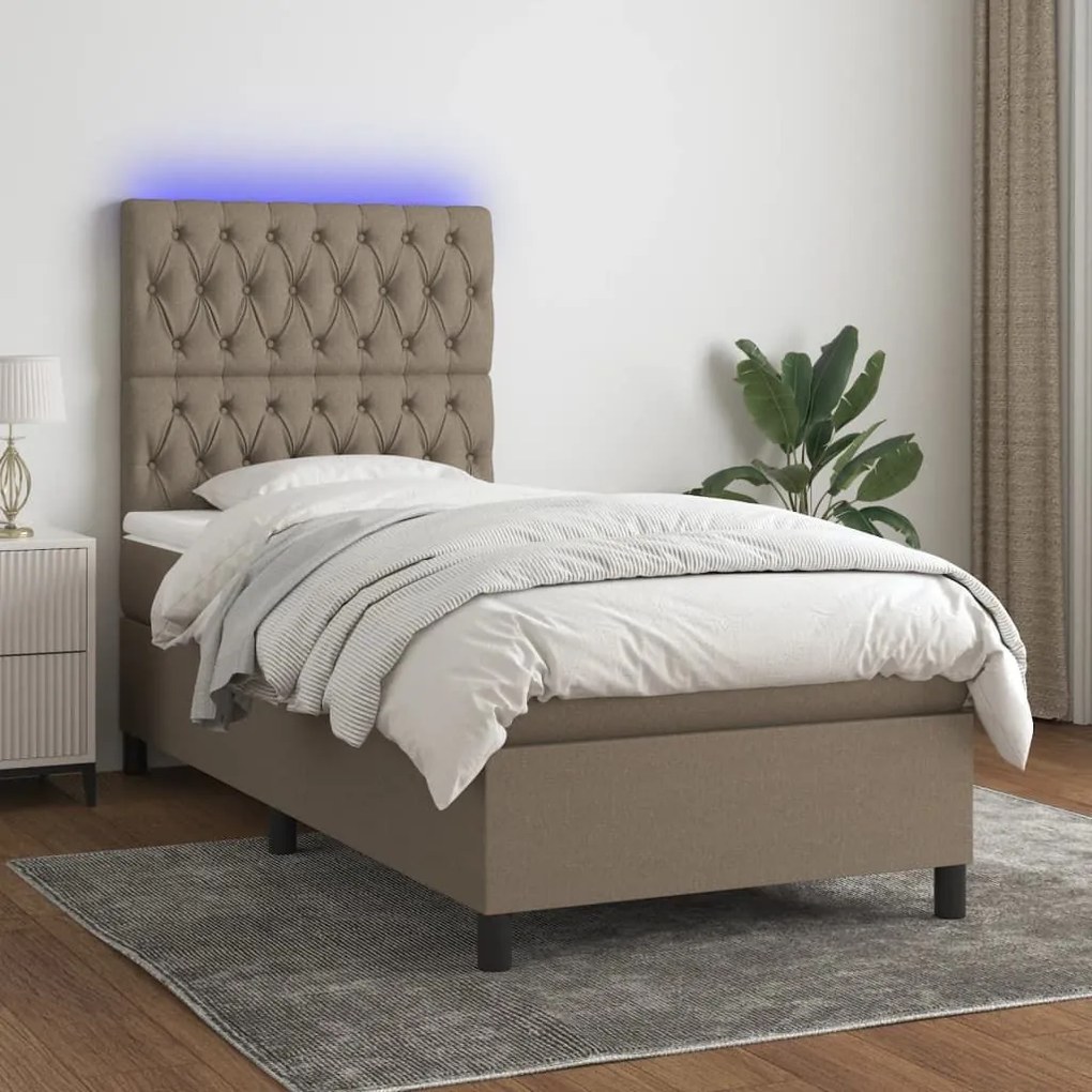 Κρεβάτι Boxspring με Στρώμα &amp; LED Taupe 90x190 εκ. Υφασμάτινο - Μπεζ-Γκρι