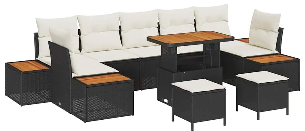 vidaXL Σετ Καναπέ Κήπου με μαξιλάρι 10 pcs Μαύρο Πολυ ράταν