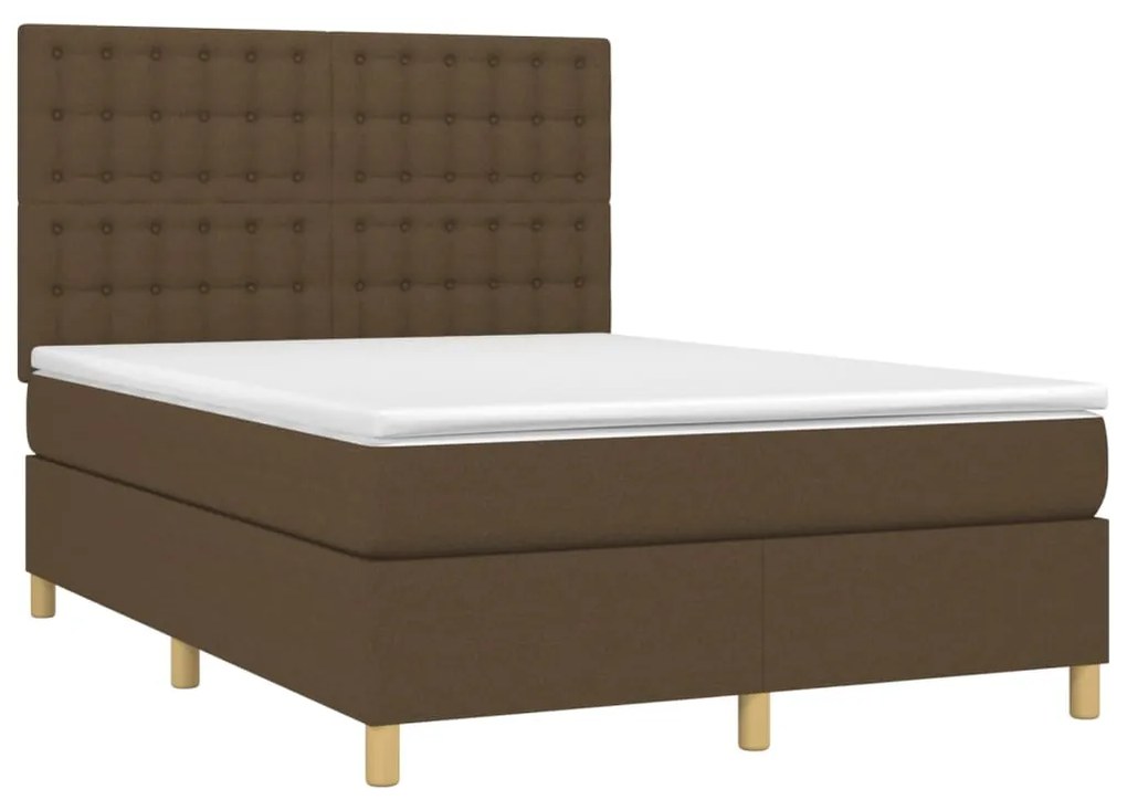 vidaXL Κρεβάτι Boxspring με Στρώμα & LED Σκ.Καφέ 140x190εκ. Υφασμάτινο