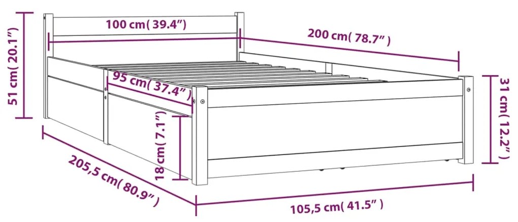 ΠΛΑΙΣΙΟ ΚΡΕΒΑΤΙΟΥ ΜΕ ΣΥΡΤΑΡΙΑ 100 X 200 ΕΚ. 3103488