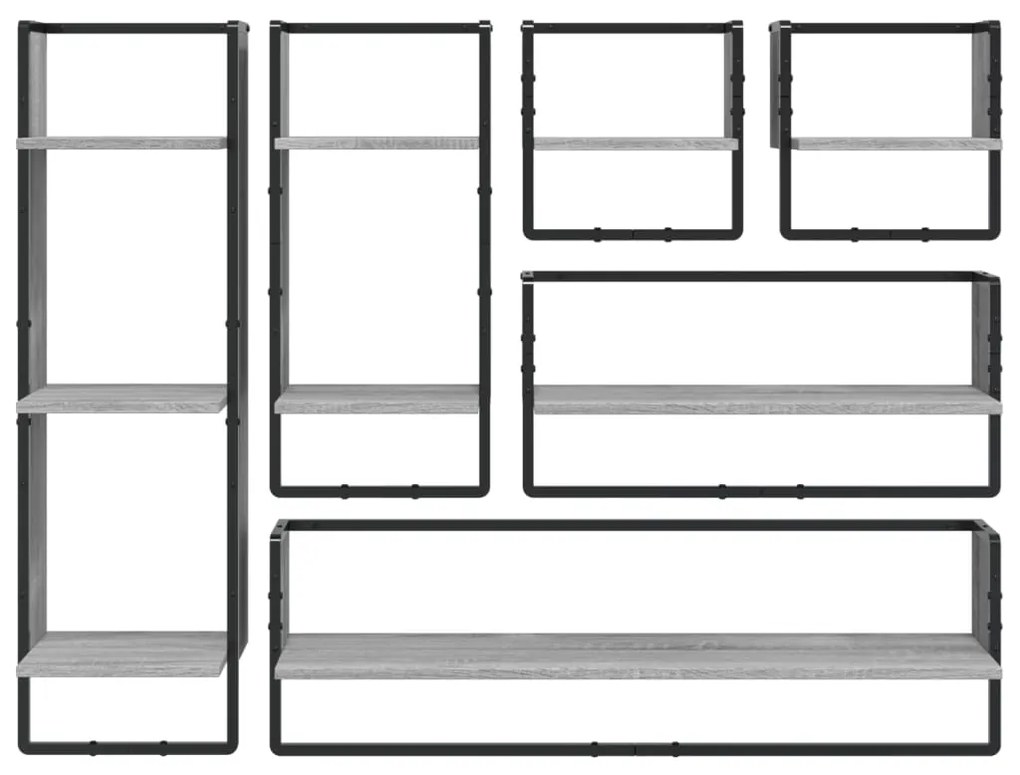 vidaXL Ράφια Τοίχου Σετ 6 τεμ. με Μπάρες Γκρι Sonoma Επεξ. ξύλο