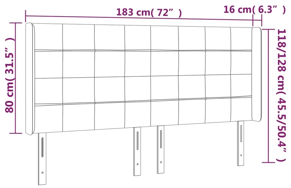 Κεφαλάρι Κρεβατιού LED Ανοιχτό Γκρι 183x16x118/128εκ. Βελούδινο 3124108