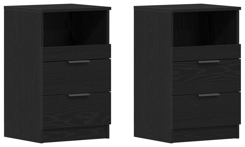 vidaXL Κομοδίνα 2 τμχ Μαύρο Οξιά 40x35x65 εκ Επεξεργασμένο ξύλο