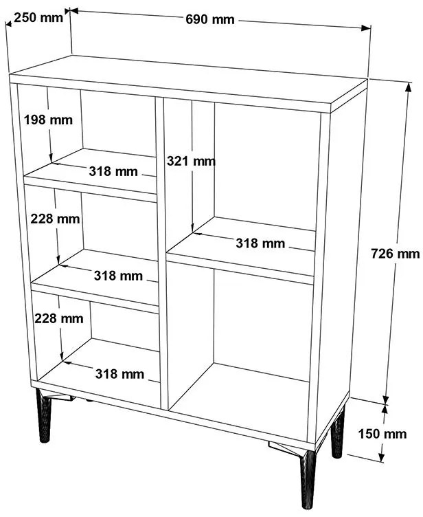 Βιβλιοθήκη χαμηλή Neville cement-καρυδί 69x25x87.6εκ 69x25x87.6 εκ.