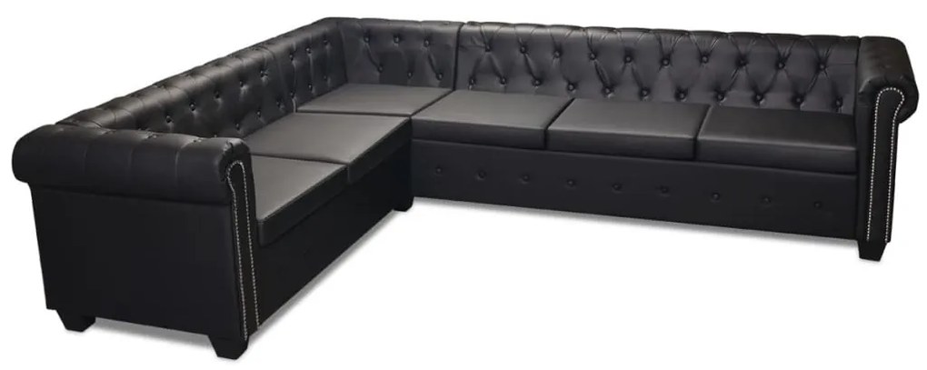 vidaXL Καναπές Γωνιακός Εξαθέσιος Chesterfield Μαύρος Συνθετικό Δέρμα