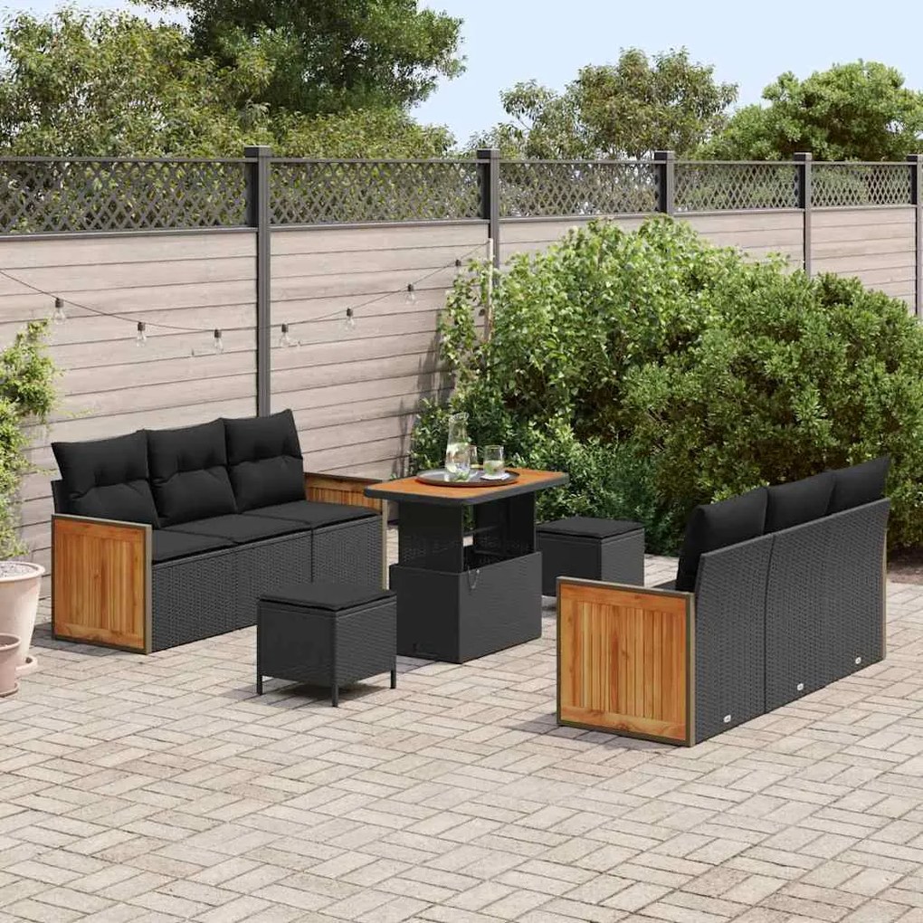 vidaXL Σετ Καναπέ Κήπου με μαξιλάρι 9 pcs Μαύρο 90 x 55 x 71 cm