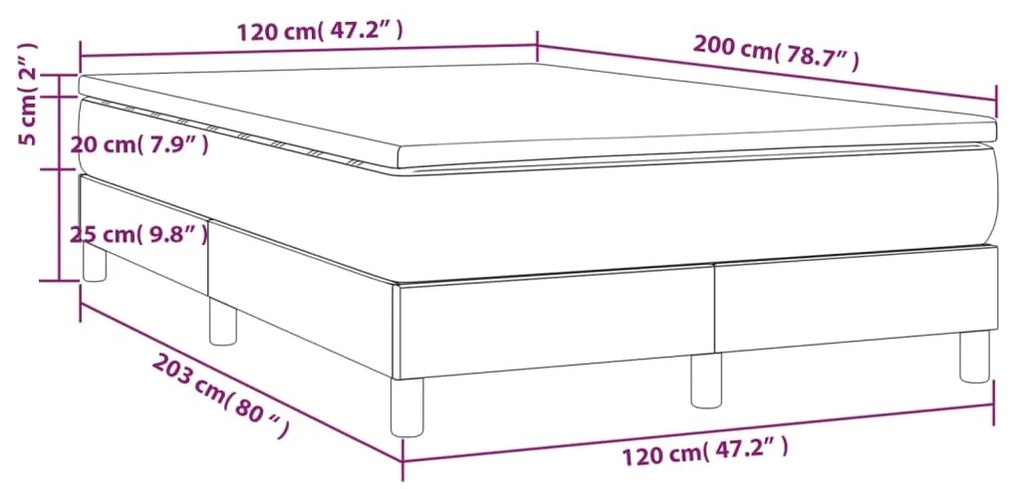 Κρεβάτι Boxspring με Στρώμα Μαύρο 120x200 εκ. Υφασμάτινο - Μαύρο