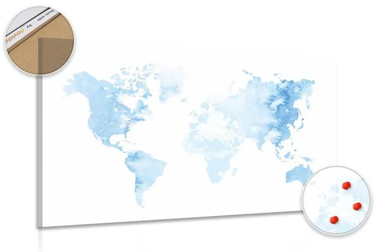Εικόνα στον παγκόσμιο χάρτη ακουαρέλας από φελλό σε γαλάζιο χρώμα - 90x60  wooden
