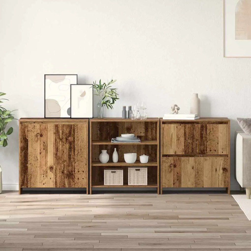 vidaXL Παραδοσιακά Πλευρικά Έπιπλα 3 pcs Παλαιό ξύλο 70 x 41 x 75 εκ.