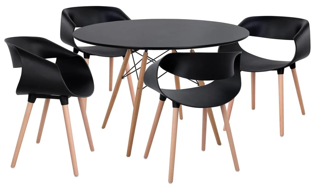Σετ τραπεζαρίας MAGGIE C21187 5τμχ σε Μαύρο MDF TOP & Καρέκλα Πολυπροπυλενίου 120x120x74 εκ.