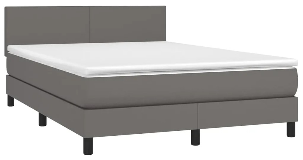 vidaXL Κρεβάτι Boxspring με Στρώμα Γκρι 140x200εκ. από Συνθετικό Δέρμα