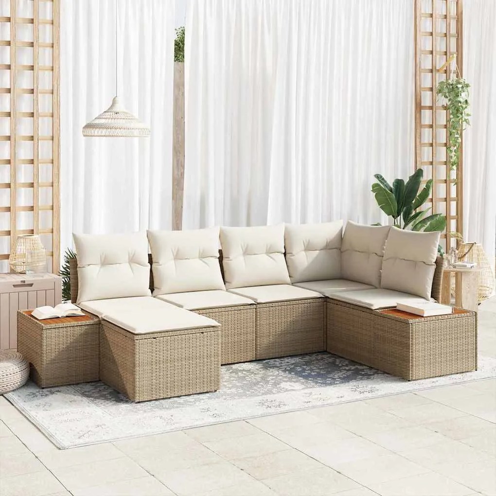 vidaXL Σετ Καναπέ Κήπου με μαξιλάρι 6 pcs Μπεζ Πολυ ράταν