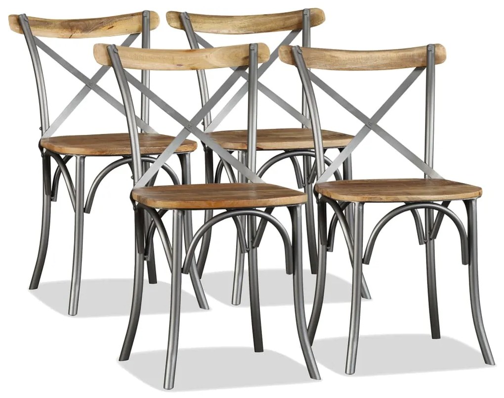 Καρέκλες Τραπεζαρίας 4 τεμ. από Μασίφ Ξύλο Μάνγκο και Ατσάλι