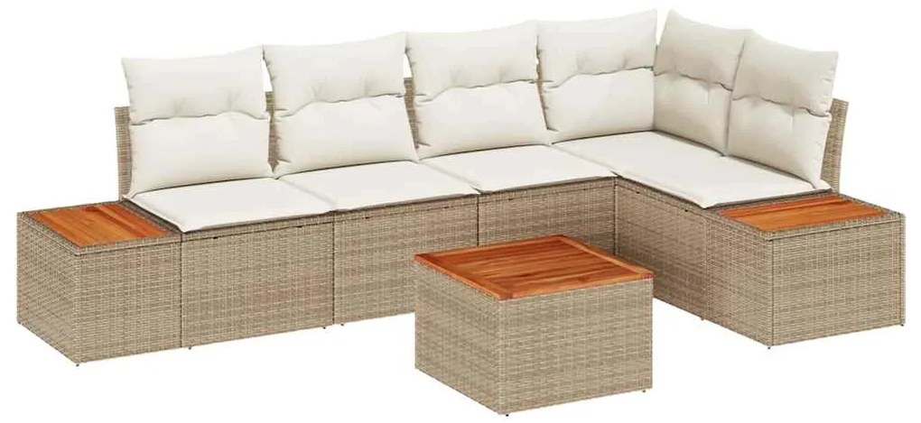 vidaXL Σετ Καναπέ Κήπου με μαξιλάρι 6 pcs Μπεζ Πολυ ράταν
