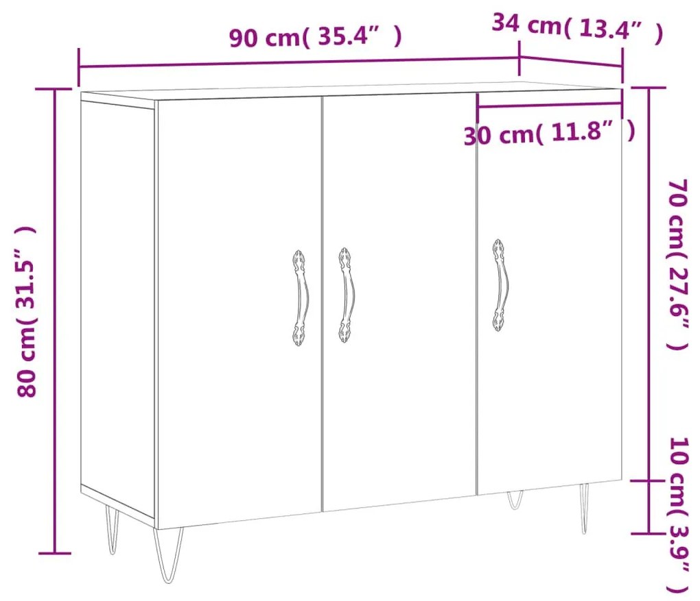 Ντουλάπι Μαύρο 90 x 34 x 80 εκ. από Επεξεργασμένο Ξύλο - Μαύρο