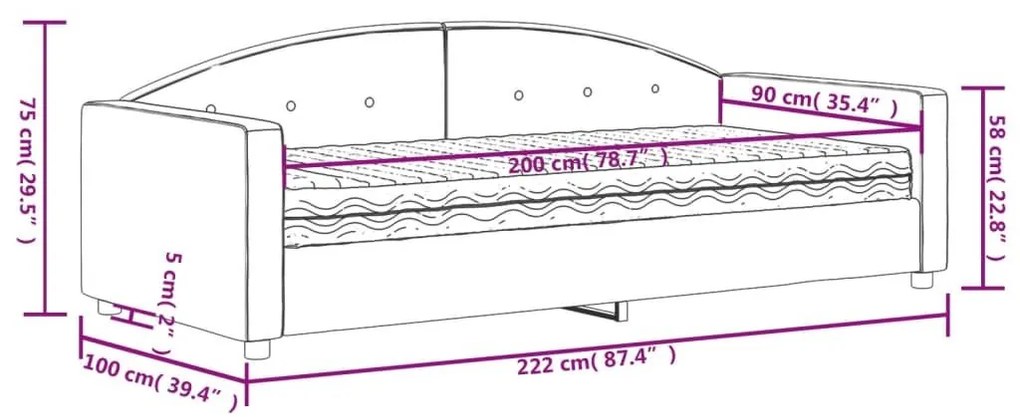 Καναπές Κρεβάτι με Στρώμα μαύρο 90 x 200 εκ. Βελούδινος - Μαύρο