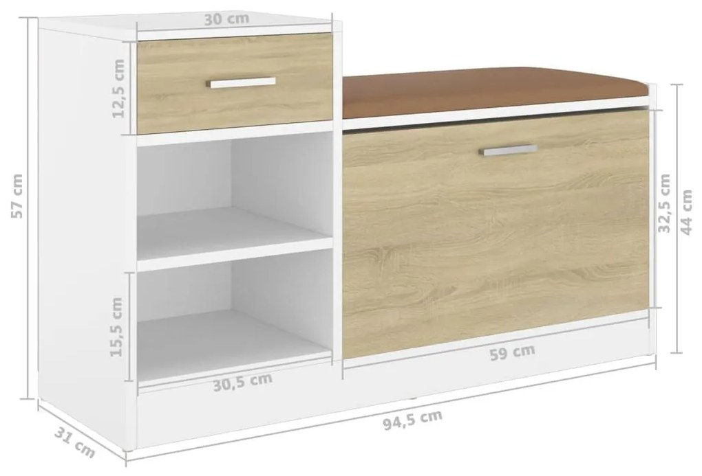 Παπουτσοθήκη Λευκή/Sonoma Δρυς 94,5 x 31 x 57 εκ. Επεξ. Ξύλο - Μπεζ