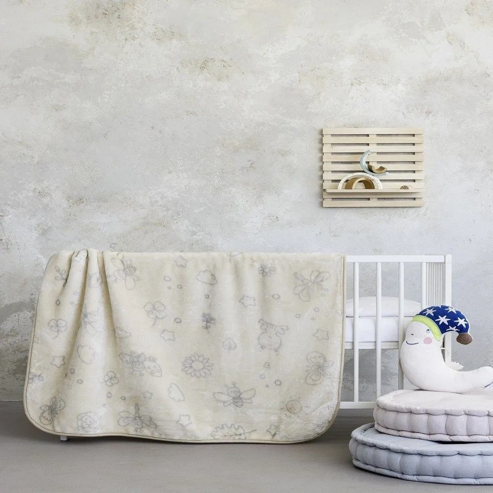 Κουβέρτα Βρεφική Βελουτέ Little Garden Beige Nima Αγκαλιάς Πολυέστερ