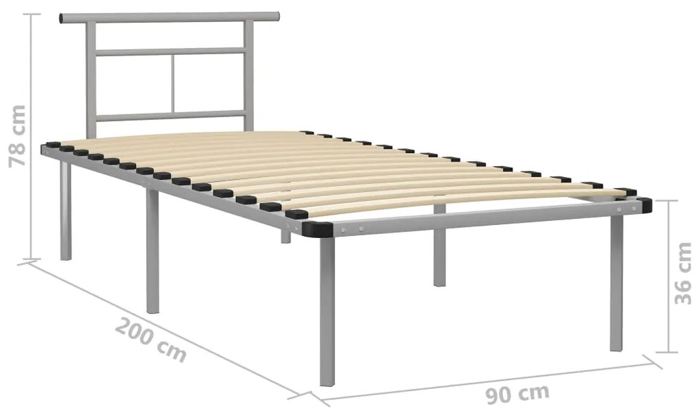 Πλαίσιο Κρεβατιού Γκρι 90 x 200 εκ. Μεταλλικό - Γκρι