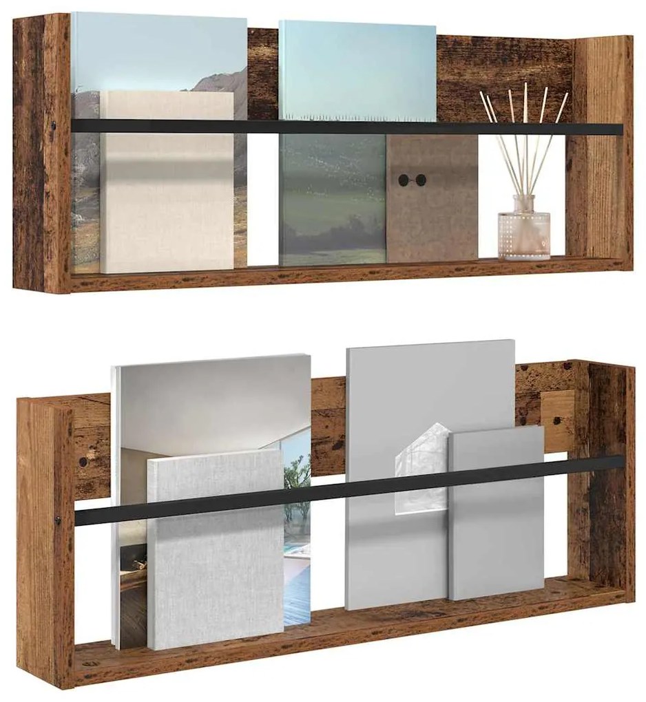 vidaXL Ράφι Περιοδικών με ράφι 2 pcs Παλιό ξύλο 80 x 12 x 30 εκ