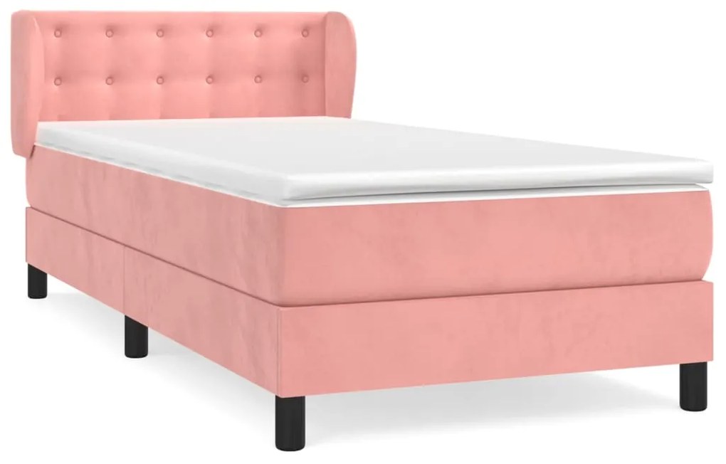 vidaXL Κρεβάτι Boxspring με Στρώμα Ροζ 90x190 εκ. Βελούδινο