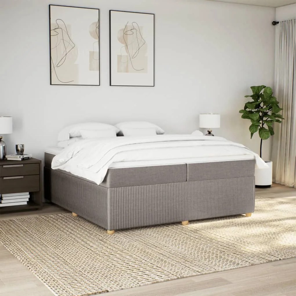 Κρεβάτι Boxspring με Στρώμα Taupe 200x200 εκ. Υφασμάτινο - Μπεζ-Γκρι