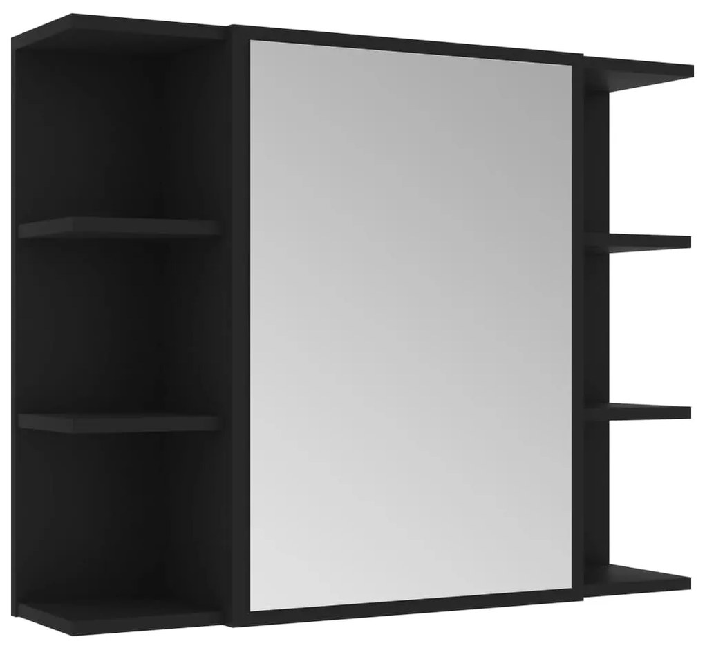 vidaXL Καθρέφτης Μπάνιου με Ντουλάπι Μαύρος 80x20,5x64 εκ. Επεξ. Ξύλο