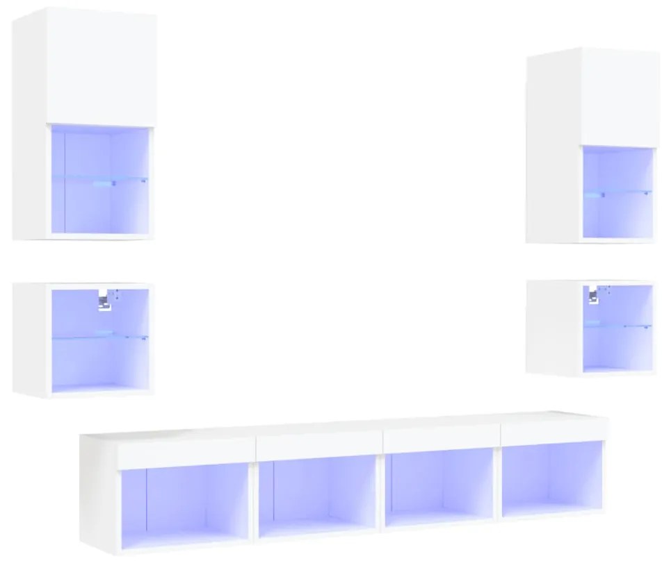 vidaXL Έπιπλα Τοίχου Τηλεόρασης 8 τεμ LED Λευκά από Επεξεργασμένο Ξύλο