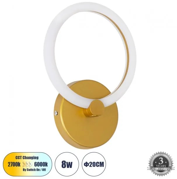 Φωτιστικό Τοίχου Απλίκα LED CCT 8W Αλουμίνιο MATILDA Globostar 61340 Χρυσό