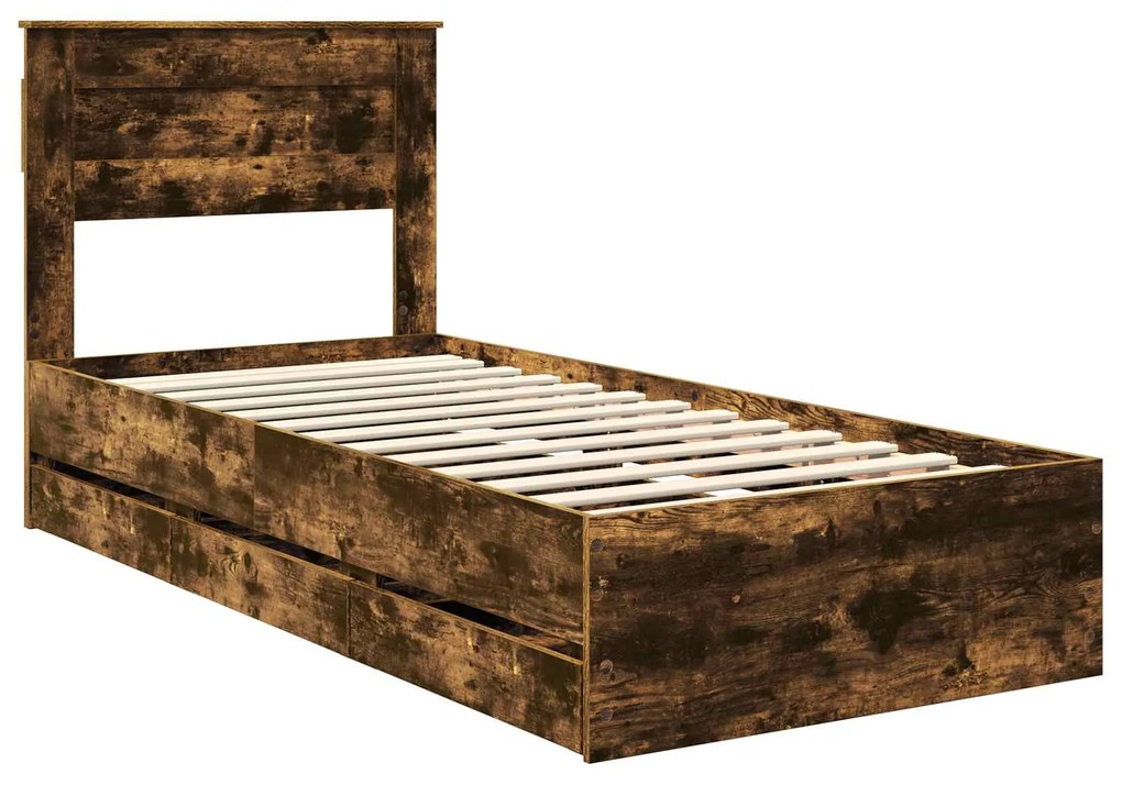 vidaXL Σκελετός Κρεβατιού Καπνιστό Δρύς 100 x 200 cm Μηχανήματος Ξύλο