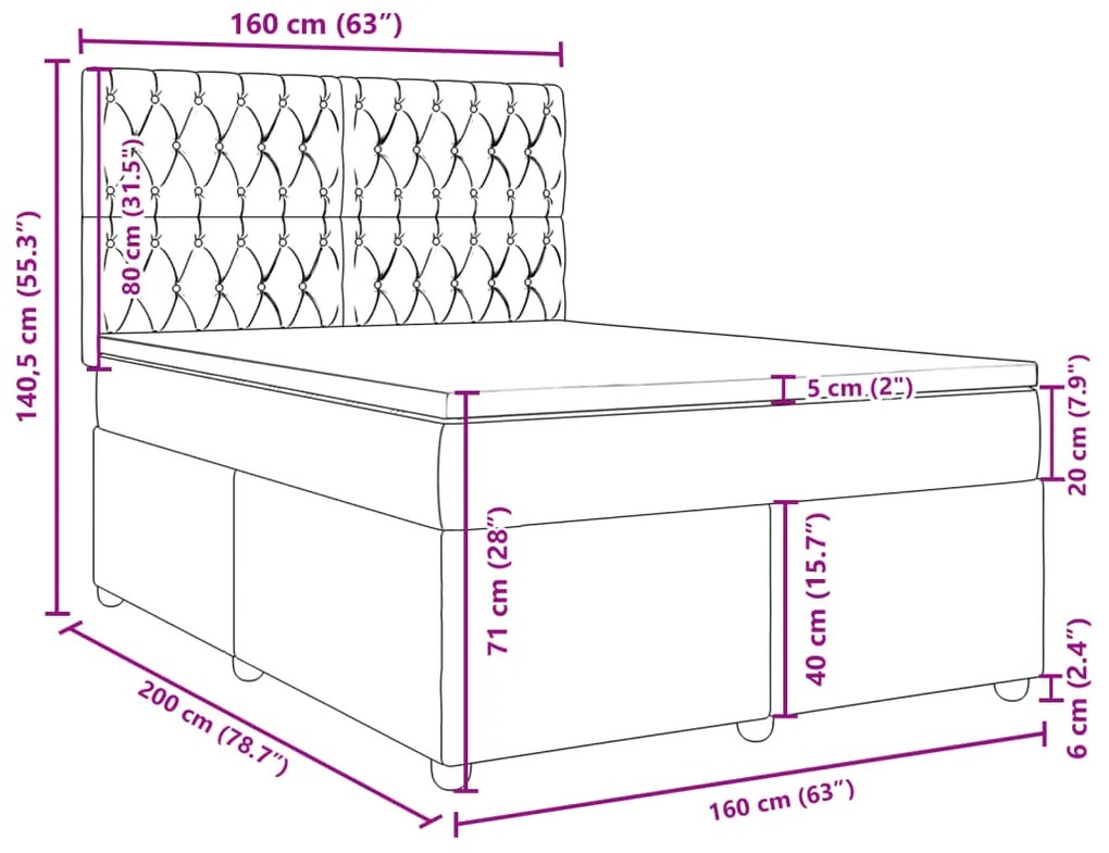 Κρεβάτι Boxspring με Στρώμα Αν. Πράσινο 160x200εκ Υφασμάτινο - Γκρι