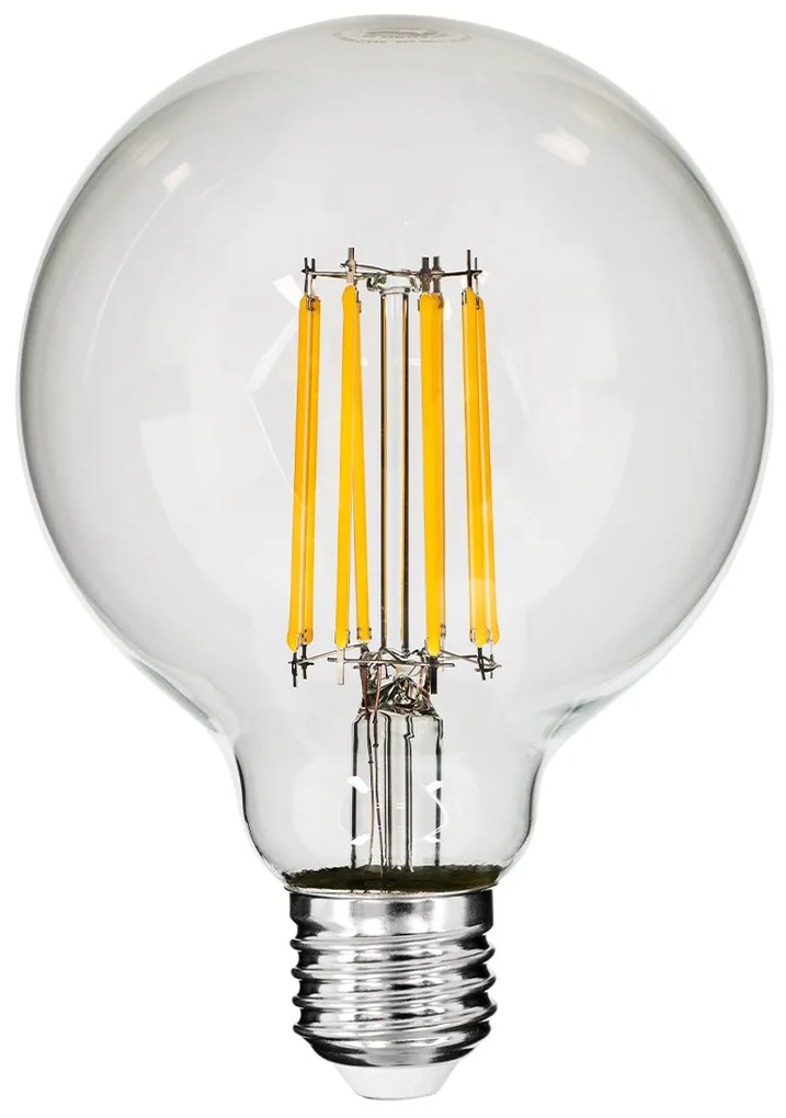 GloboStar® 99011 Λάμπα LED Long Filament E27 G95 Γλόμπος 12W 1200lm 360° AC 220-240V IP20 Φ9.5 x Υ13.5cm Θερμό Λευκό 2700K με Διάφανο Γυαλί - Dimmable - 3 Years Warranty